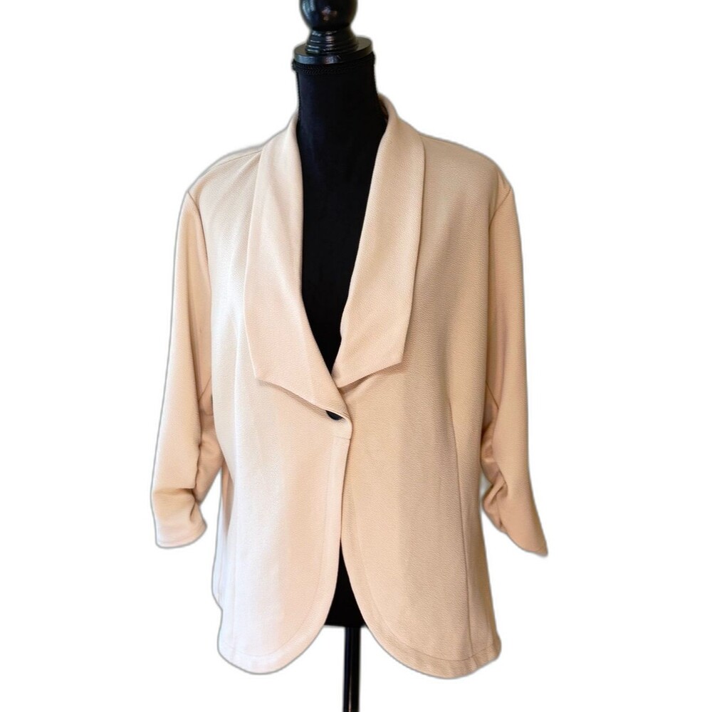NWT Single Button Blazer Ruched 3/4 Sleeve Cream Neutral Women's Size XXL Office
